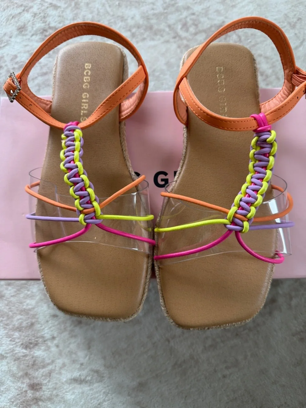 BCBGirls Orange Multicolor Braided Strap Sandals - Picture 2 of 5